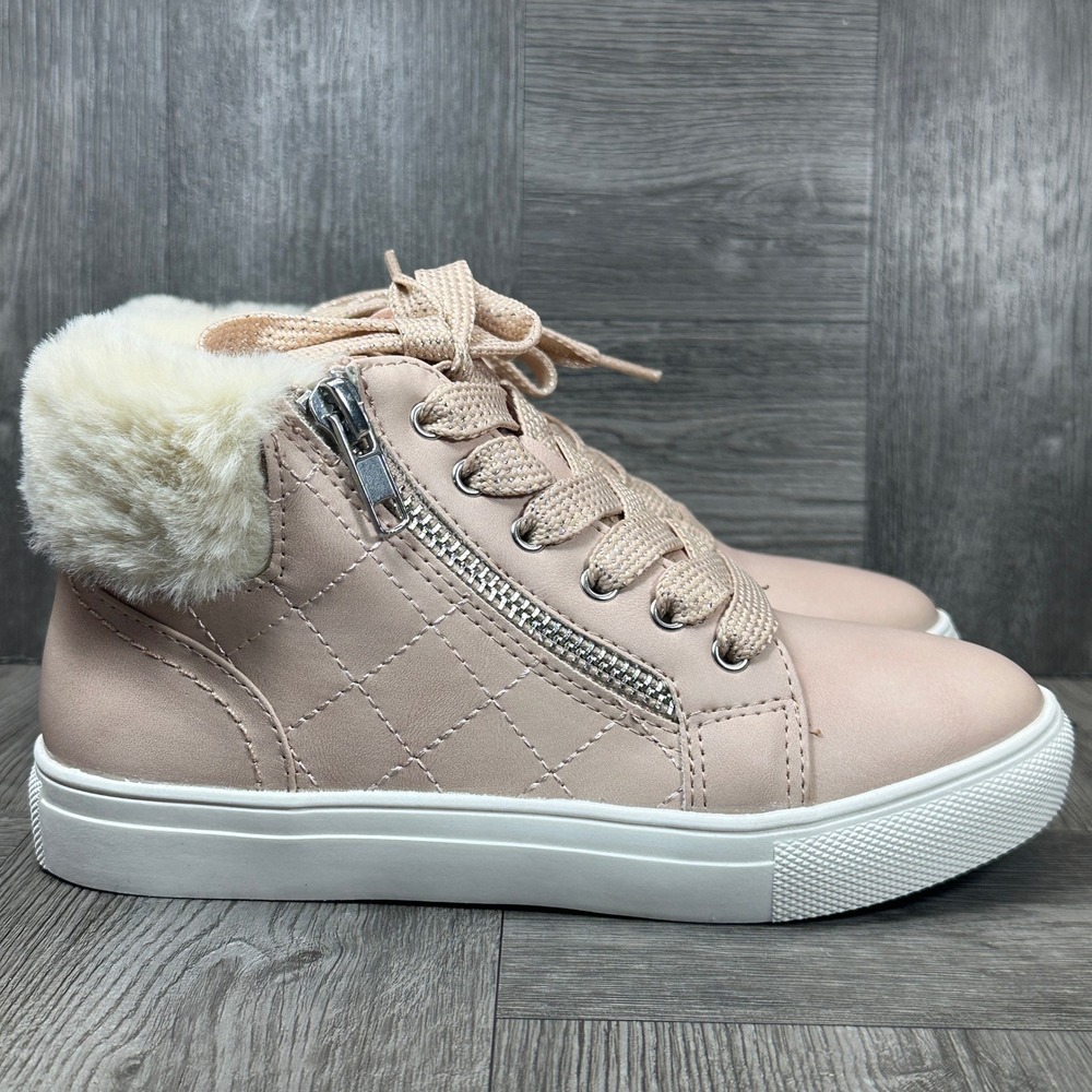 DV Sidera‎ High Top Sneakers Girls 13 Blush Pink Quilted Faux Fur Side Zip NEW